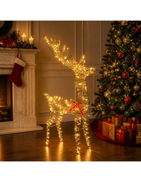 Renna di Natale 3D LOVIISA 300 LED Bianco caldo