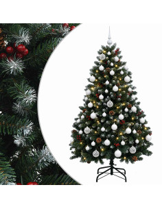 Albero di Natale artificiale verde con palline 150 cm 150 LED
