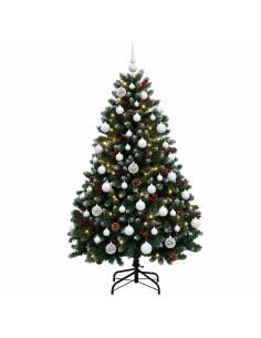 Albero di Natale artificiale verde con palline 150 cm 150 LED 2