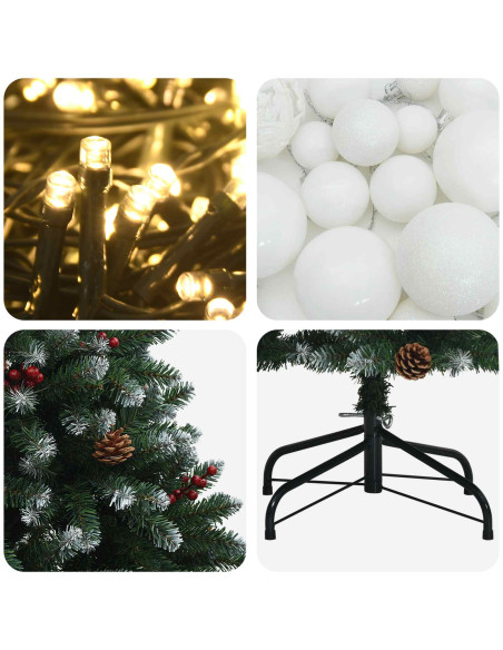 Albero di Natale artificiale verde con palline 150 cm 150 LED