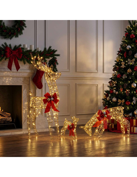 Decorazione natalizia famiglia di renne 3 pz 200 LED