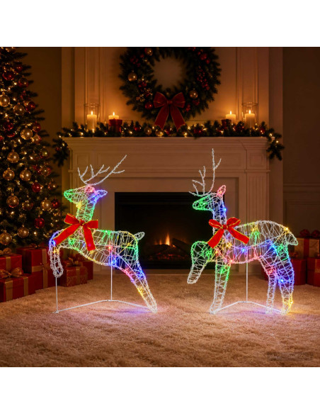 Renna di Natale 2 pz 40 LED Multicolore 43 x 19 x 65 cm