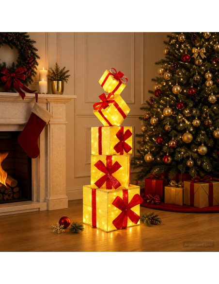 Confezione regalo decorazione natalizia 5 pz 125 LED