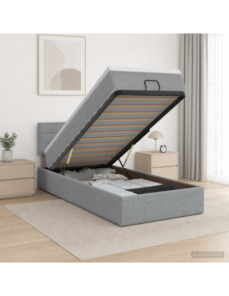 Letto Ottomano con Materasso e LED Grigio Chiaro 100 x 200 cm