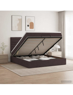 Letto Ottomano con Materasso e LED Marrone Scuro 140 x 190 cm