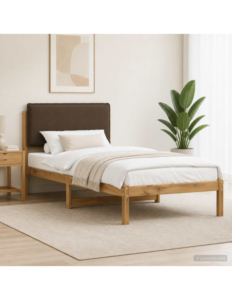 Letto con Testiera Rivestita Bianco lavato e taupe 100 x 200 cm