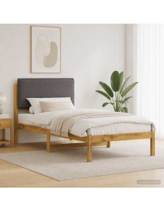 Letto con Testiera Rivestita Bianco lavato e grigio chiaro