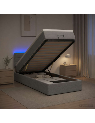 Letto Ottomano con Materasso e LED Grigio Chiaro 100 x 200 cm