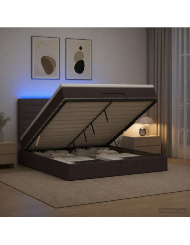 Letto Ottomano con Materasso e LED Marrone Scuro 140 x 190 cm