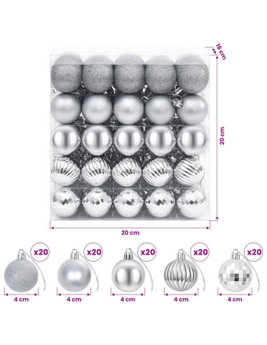 Set di Palline di Natale 100 pz Argento 4 cm Polistirolo