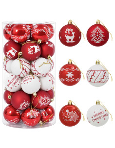 Set di Palline di Natale 30 pz Rosso e Bianco Ø 6 cm Plastica 2