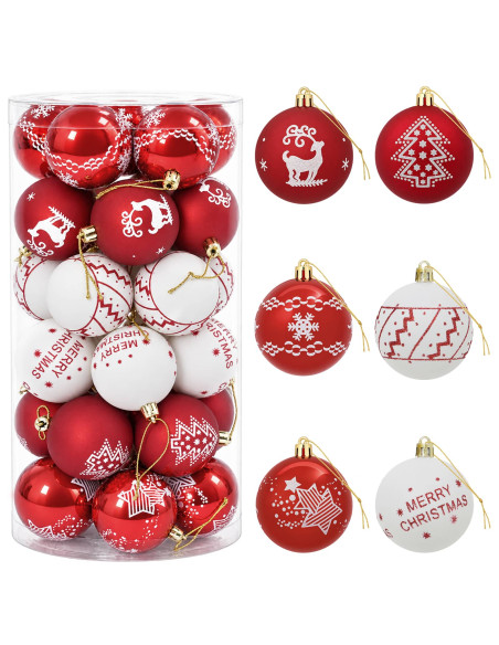 Set di Palline di Natale 30 pz Rosso e Bianco Ø 6 cm Plastica