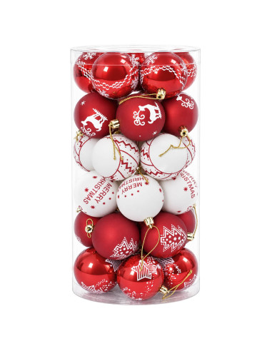 Set di Palline di Natale 30 pz Rosso e Bianco Ø 6 cm Plastica