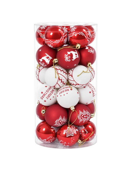 Set di Palline di Natale 30 pz Rosso e Bianco Ø 6 cm Plastica