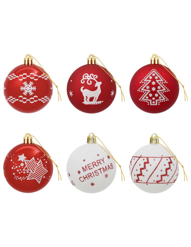 Set di Palline di Natale 30 pz Rosso e Bianco Ø 6 cm Plastica