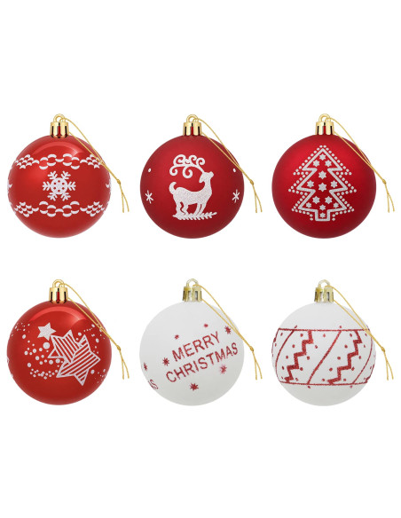 Set di Palline di Natale 30 pz Rosso e Bianco Ø 6 cm Plastica