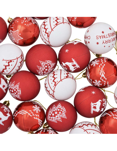 Set di Palline di Natale 30 pz Rosso e Bianco Ø 6 cm Plastica