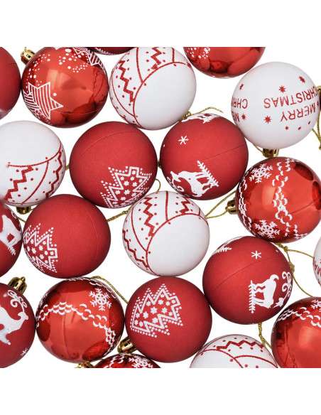 Set di Palline di Natale 30 pz Rosso e Bianco Ø 6 cm Plastica