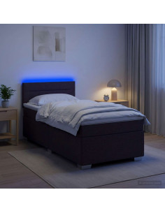 Letto con Box Spring, Materasso e LED Marrone Scuro Tessuto