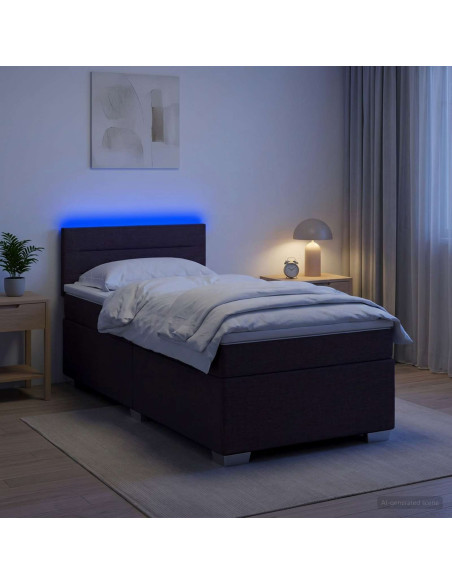 Letto con Box Spring, Materasso e LED Marrone Scuro Tessuto