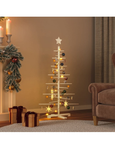 Albero di Natale Decorativo in Legno 125 cm Legno Massello Pino
