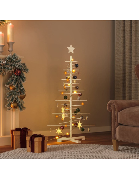 Albero di Natale Decorativo in Legno 125 cm Legno Massello Pino