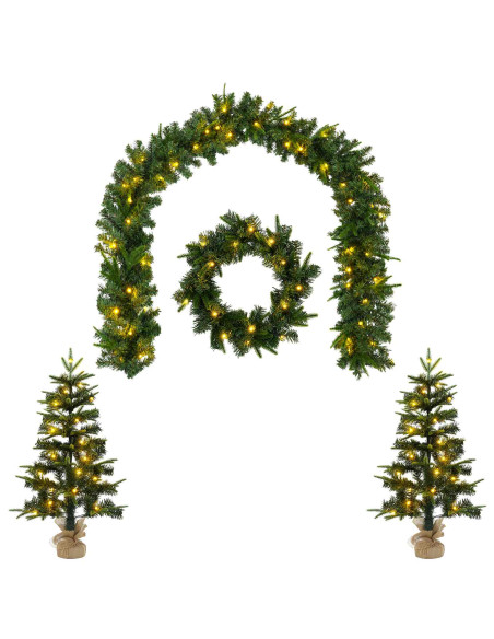 Set mini alberi di Natale 60 cm 125 LED Bianco caldo PVC e PE