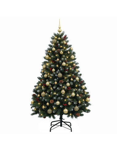 Albero di Natale artificiale verde con palline 150 cm 150 LED