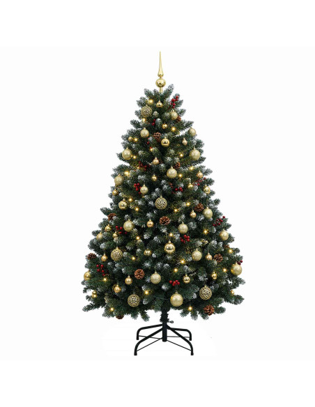 Albero di Natale artificiale verde con palline 150 cm 150 LED