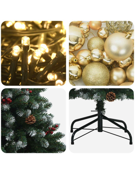 Albero di Natale artificiale verde con palline 150 cm 150 LED