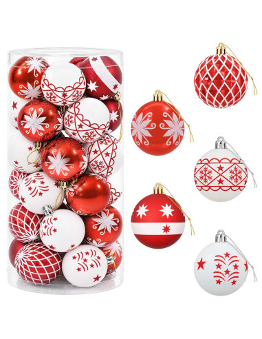 Set di Palline di Natale 30 pz Rosso e Bianco Ø 6 cm Plastica