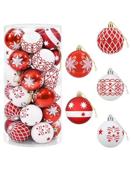 Set di Palline di Natale 30 pz Rosso e Bianco Ø 6 cm Plastica