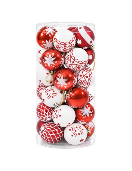 Set di Palline di Natale 30 pz Rosso e Bianco Ø 6 cm Plastica