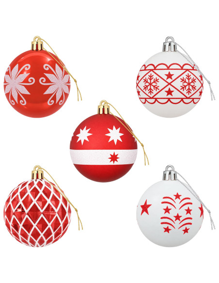 Set di Palline di Natale 30 pz Rosso e Bianco Ø 6 cm Plastica
