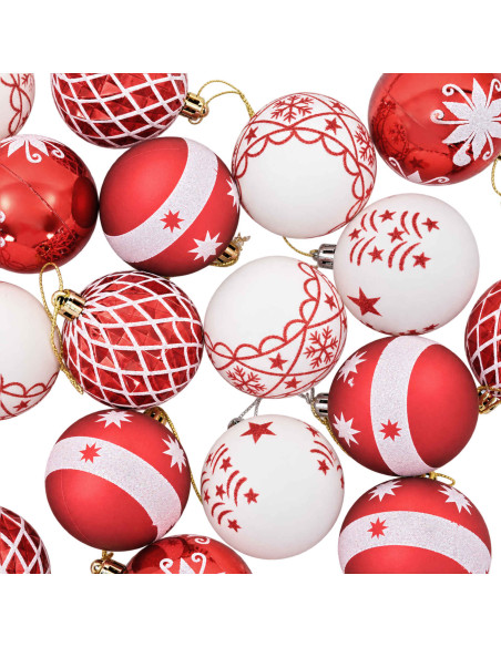 Set di Palline di Natale 30 pz Rosso e Bianco Ø 6 cm Plastica