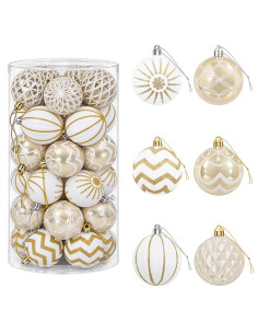 Set di Palline di Natale 30 pz Oro e bianco Ø 6 cm Plastica 2
