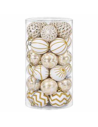 Set di Palline di Natale 30 pz Oro e bianco Ø 6 cm Plastica