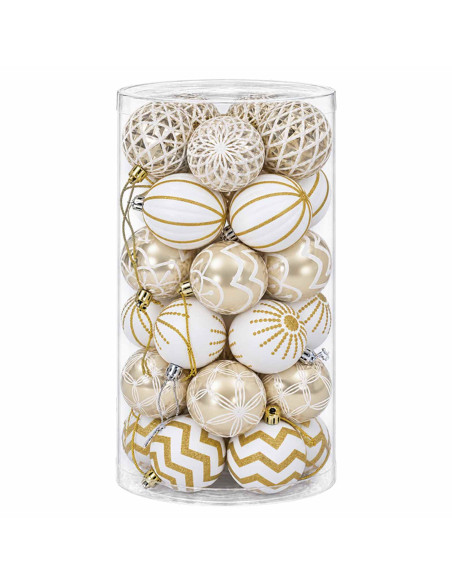 Set di Palline di Natale 30 pz Oro e bianco Ø 6 cm Plastica