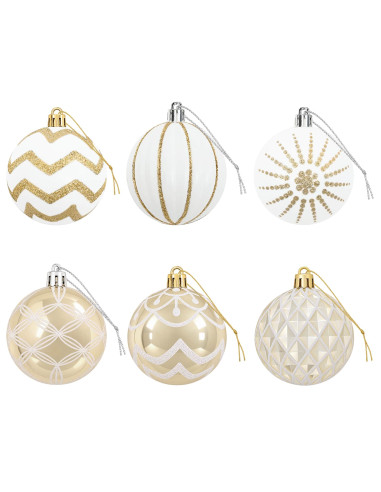 Set di Palline di Natale 30 pz Oro e bianco Ø 6 cm Plastica