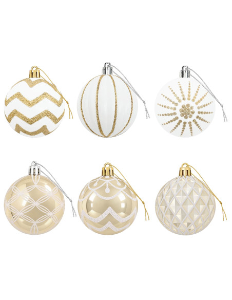 Set di Palline di Natale 30 pz Oro e bianco Ø 6 cm Plastica