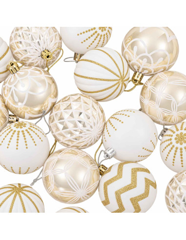 Set di Palline di Natale 30 pz Oro e bianco Ø 6 cm Plastica