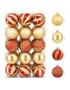 Set di Palline di Natale 30 pz Oro e Rosso Ø 6 cm Plastica 2