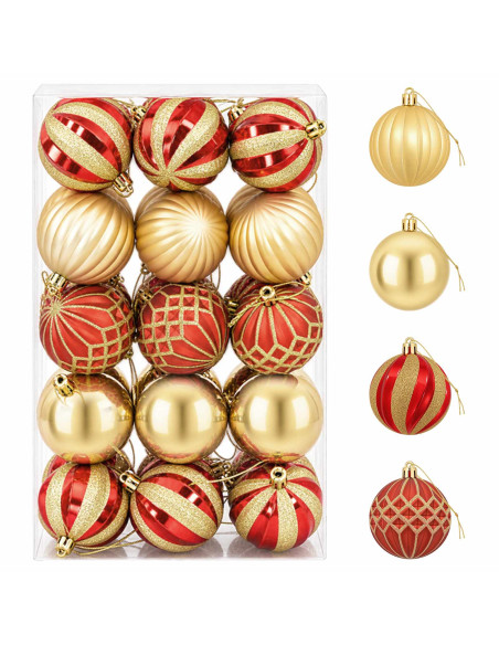 Set di Palline di Natale 30 pz Oro e Rosso Ø 6 cm Plastica