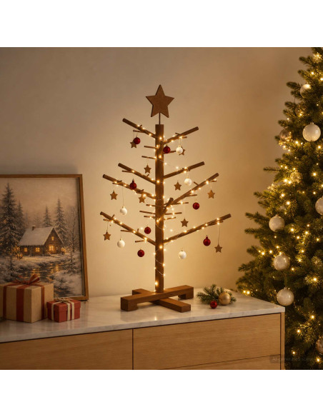 Albero di Natale in legno 75 cm Bambù e legno di pino massello