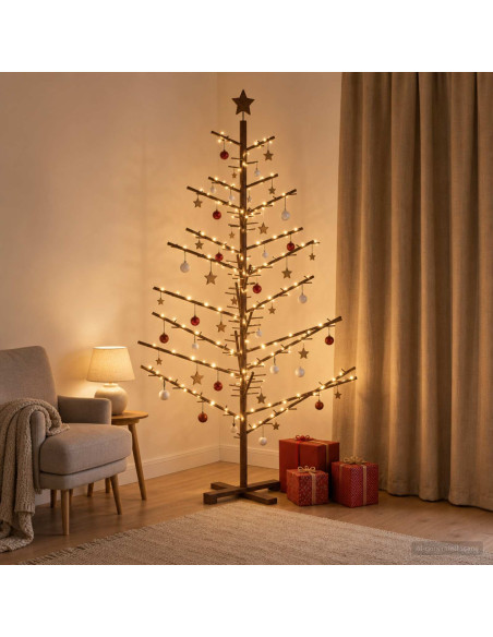 Albero di Natale in legno 180 cm Bambù e legno di pino massello