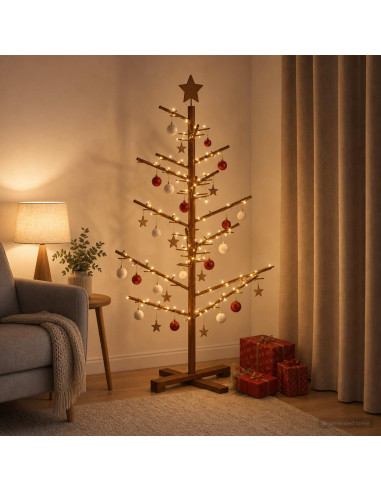 Albero di Natale in legno 125 cm Bambù e legno di pino massello