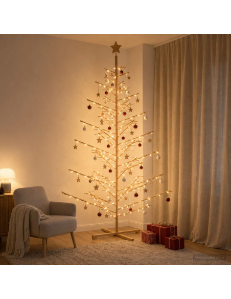 Albero di Natale in legno 240 cm Bambù e legno di pino massello