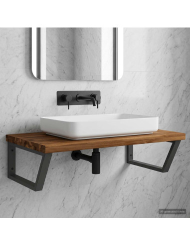 Mensola da Parete con Bordo Vivo per Lavabo Naturale e Nero