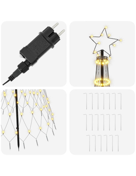 Albero di Natale LED 180 cm 230 LED Bianco caldo Ferro Nero