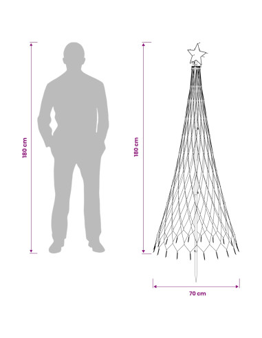 Albero di Natale LED 180 cm 230 LED Bianco caldo Ferro Nero